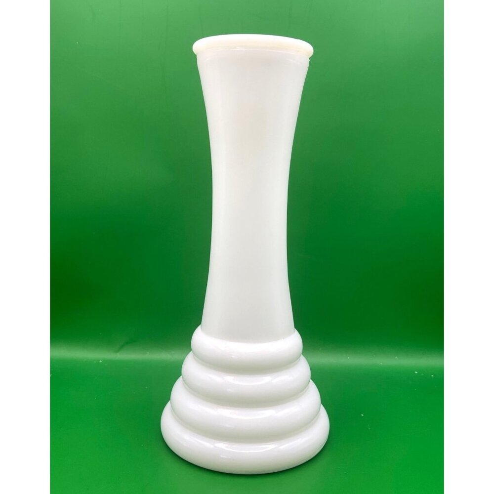 Vintage White Milk Glass Bud Vase 8" Tiered Base Mid Century Farmhouse Style